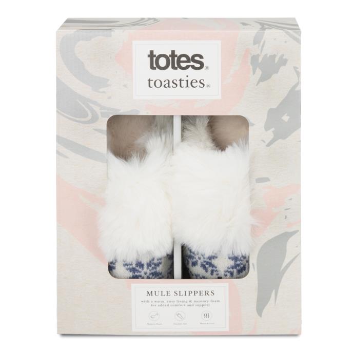 totes toasties® Ladies Fair Isle Knit Mule Slippers Blue Extra Image 7